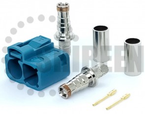 Fakra Z Dual (Green / Water Blue) 8mm Pitch Jack / Female For RG58 / RG142 / RG223 / RG400 / LMR195 / RFC195 cables